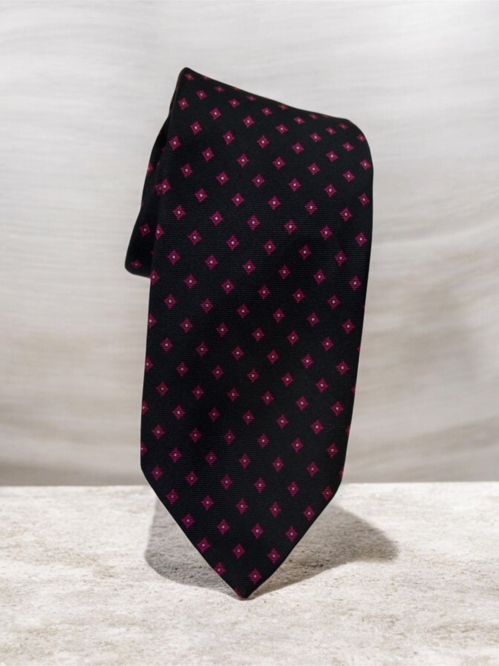 Vintage Christian Dior Silk Tie Black Burgundy Geometric Designer Necktie